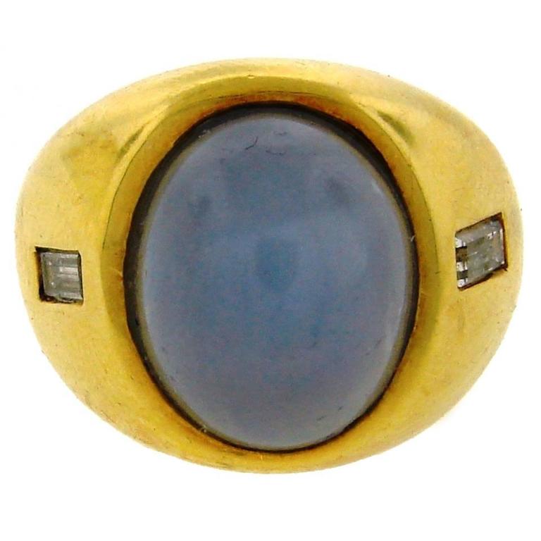 Bague Vintage Or 18K Italie Années 60 - Saphirs Et Diamant - Taille ITA 17 / US 8