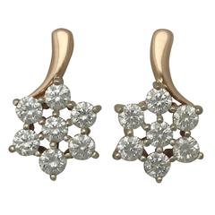 1.12Ct Diamond, 14k Yellow Gold Earrings - Circa 1980 1