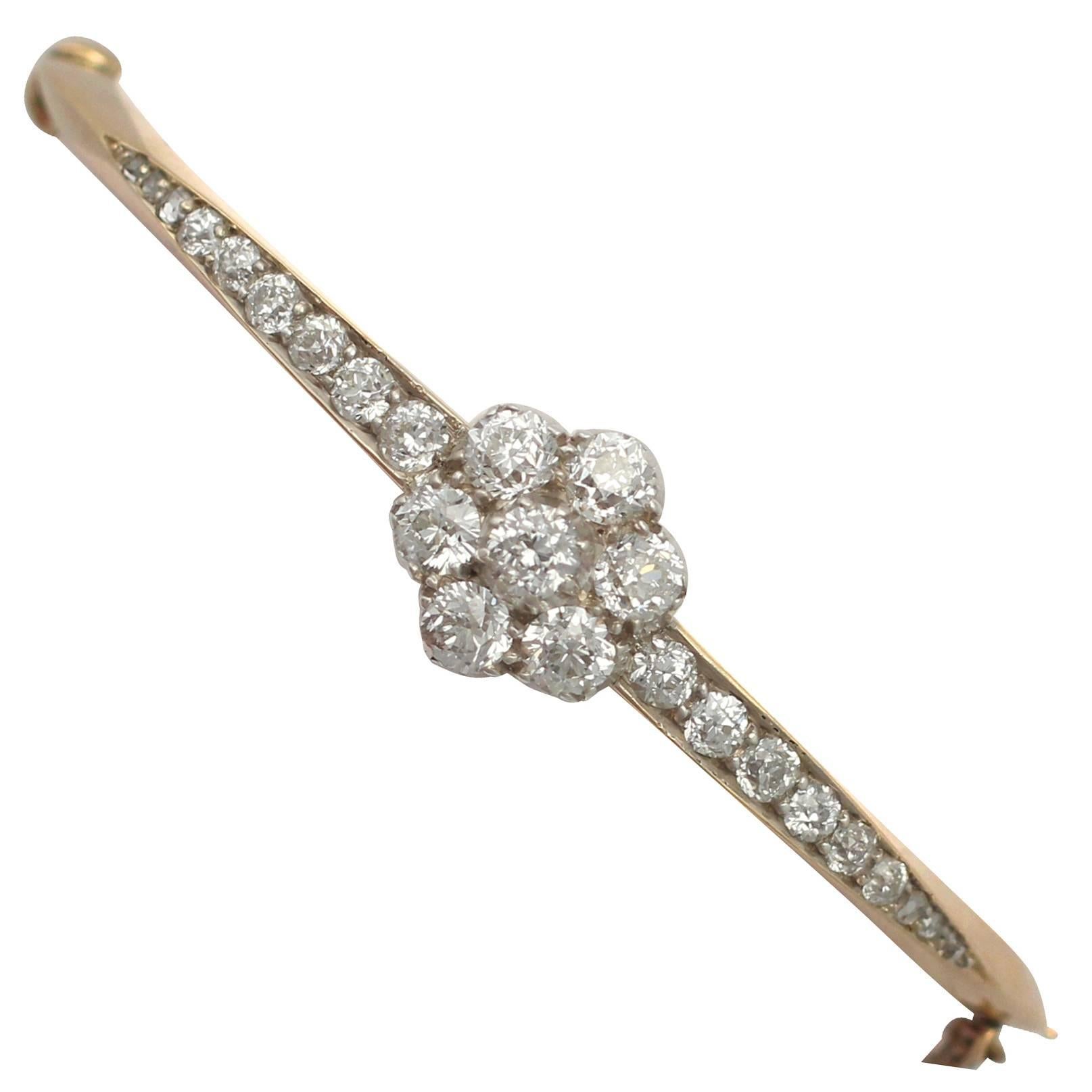 2.88Ct Diamond and 15k Yellow Gold Bangle - Antique Victorian