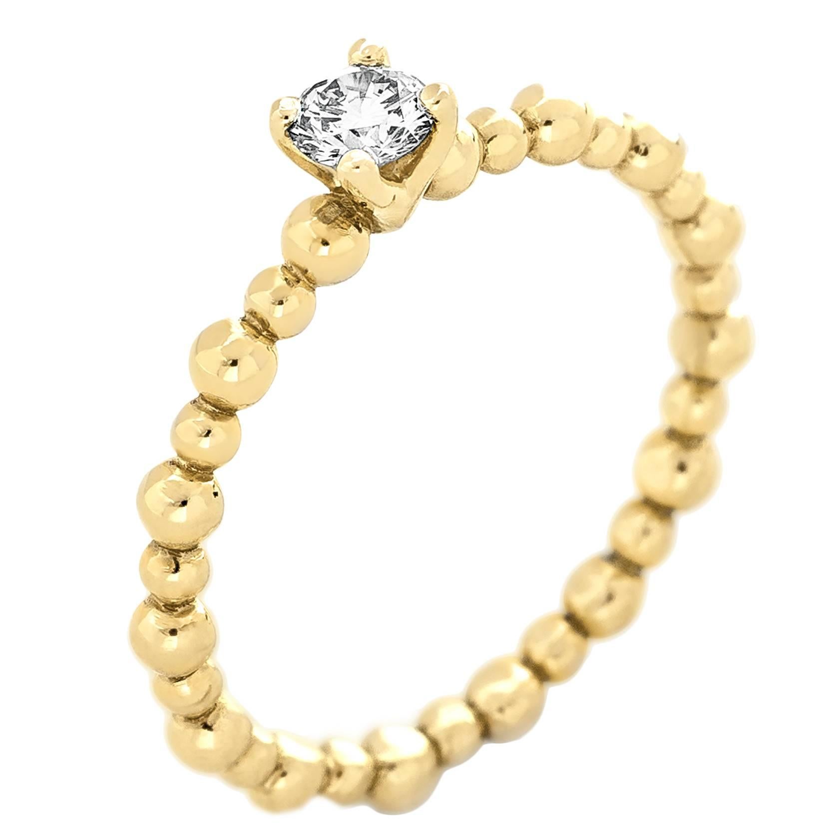 Yellow Gold Bead Texture Brilliant White Diamond Stacking Band Ring For Sale