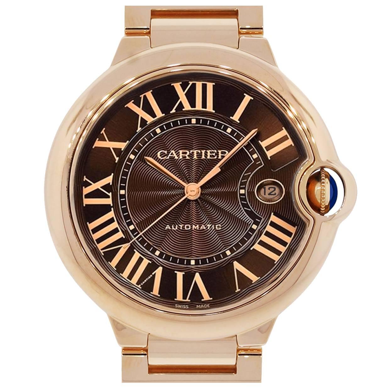 Cartier Rose Gold Ballon Bleu Chocolate Dial Automatic Wristwatch