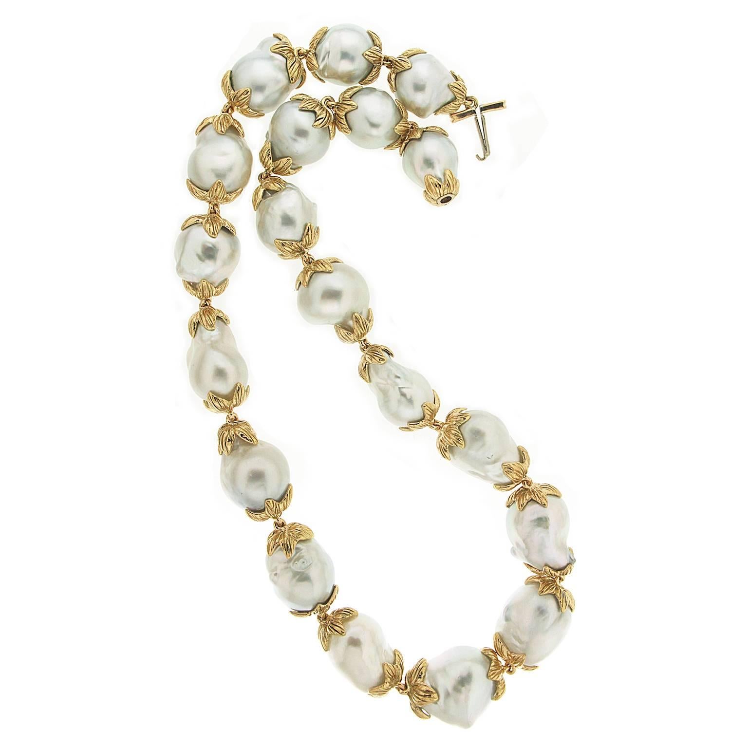 South Sea Pearl Gold Leaf Necklace