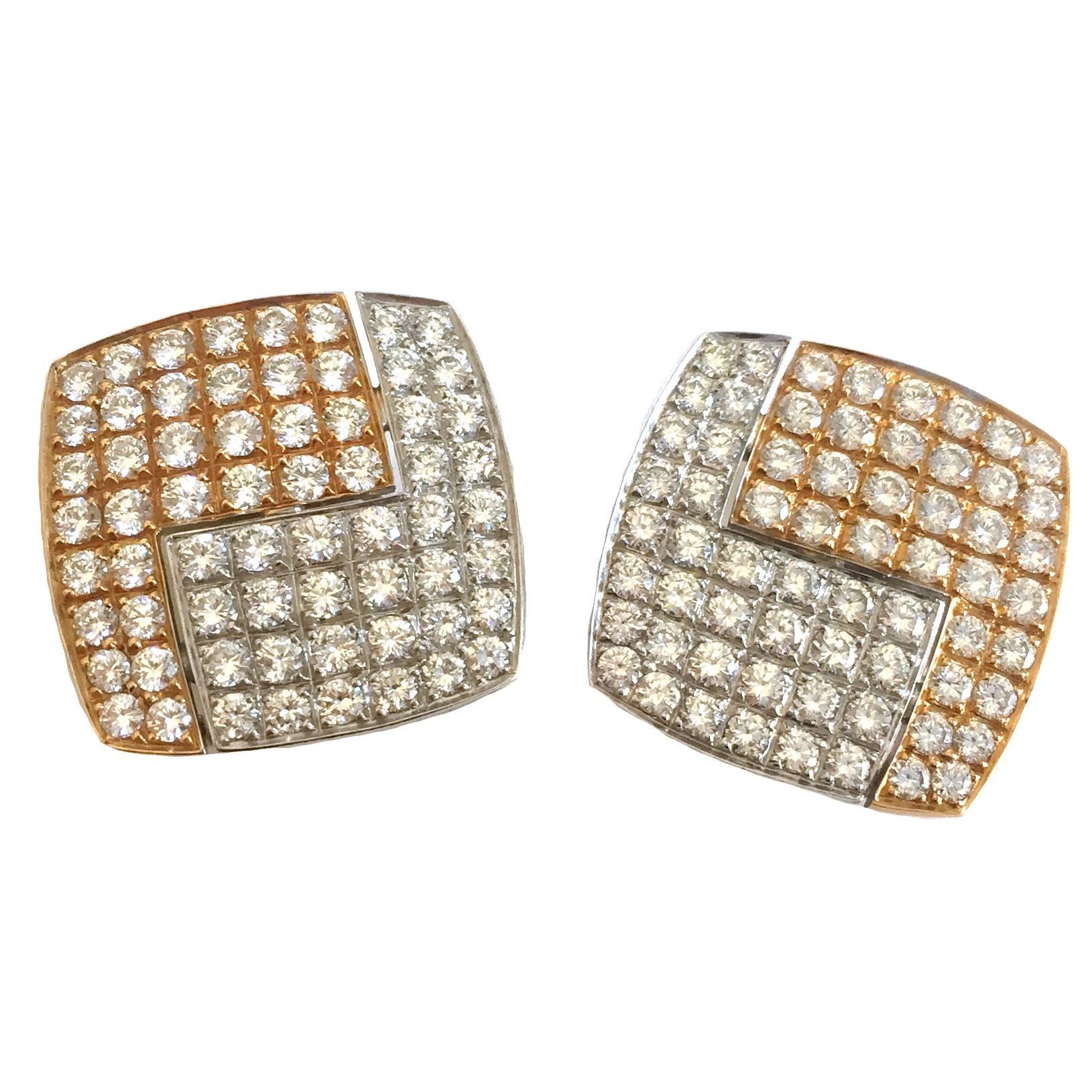 1990s Paul Binder Diamonds Gold Square Earrings