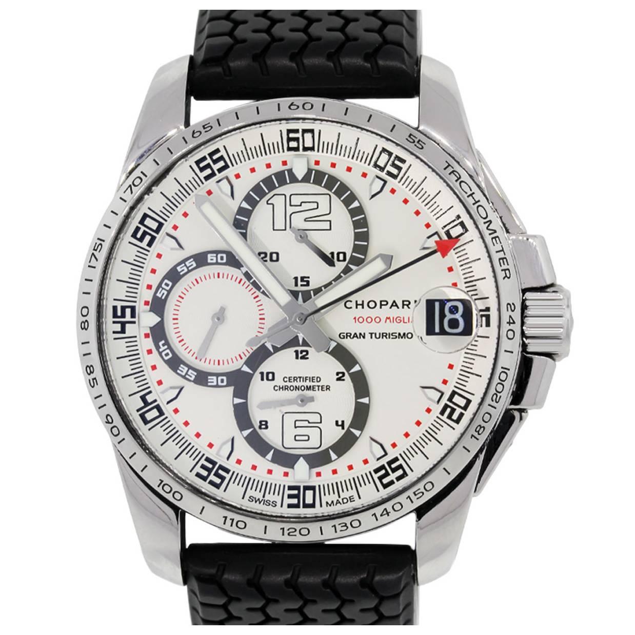 Chopard Stainless Steel Gran Turismo White Chronograph Dial Automatic Wristwatch