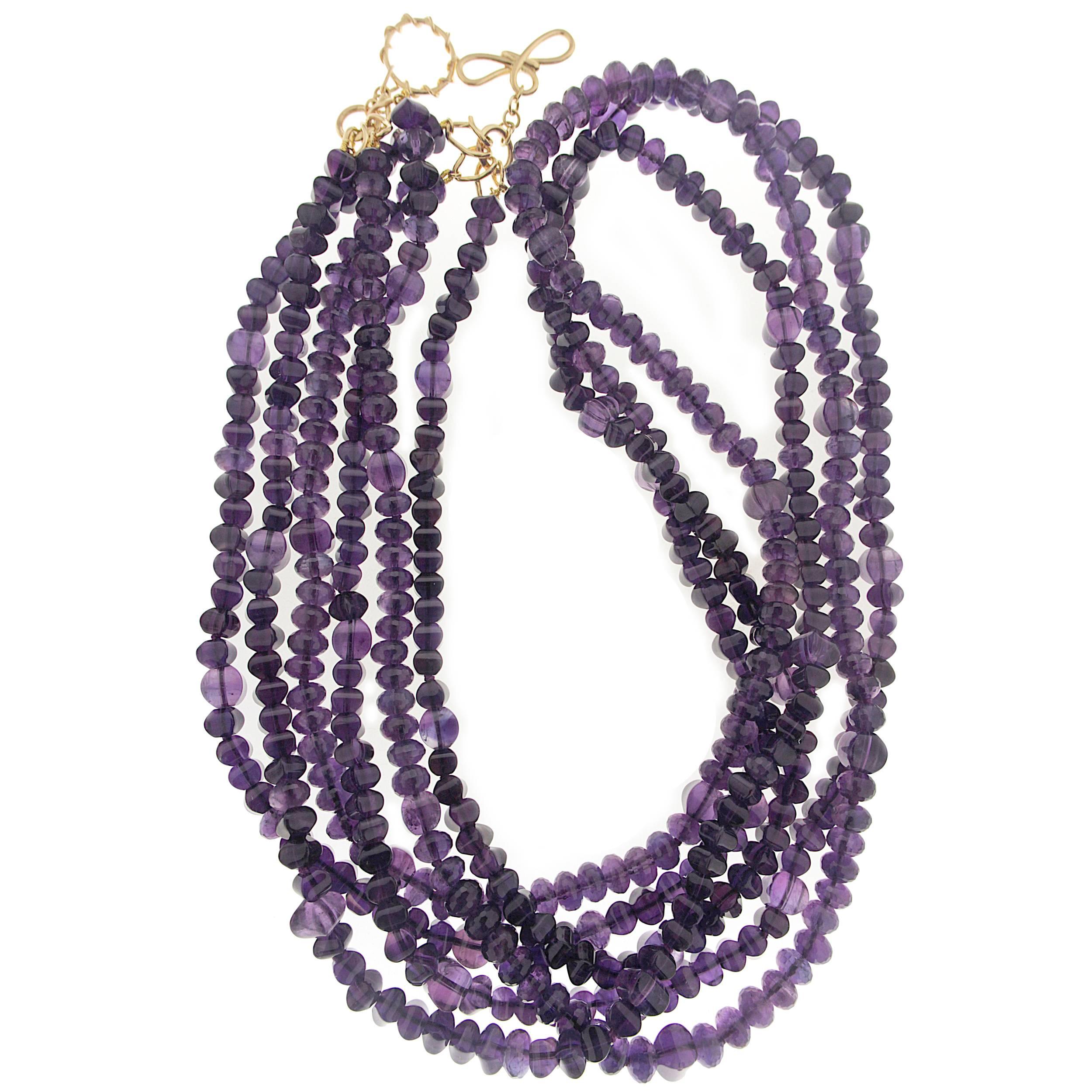 Multi-Strand Amethyst Sugar Loaf and Roundel Necklace