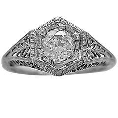Art Deco .70 Carat Diamond Gold Engagement Ring