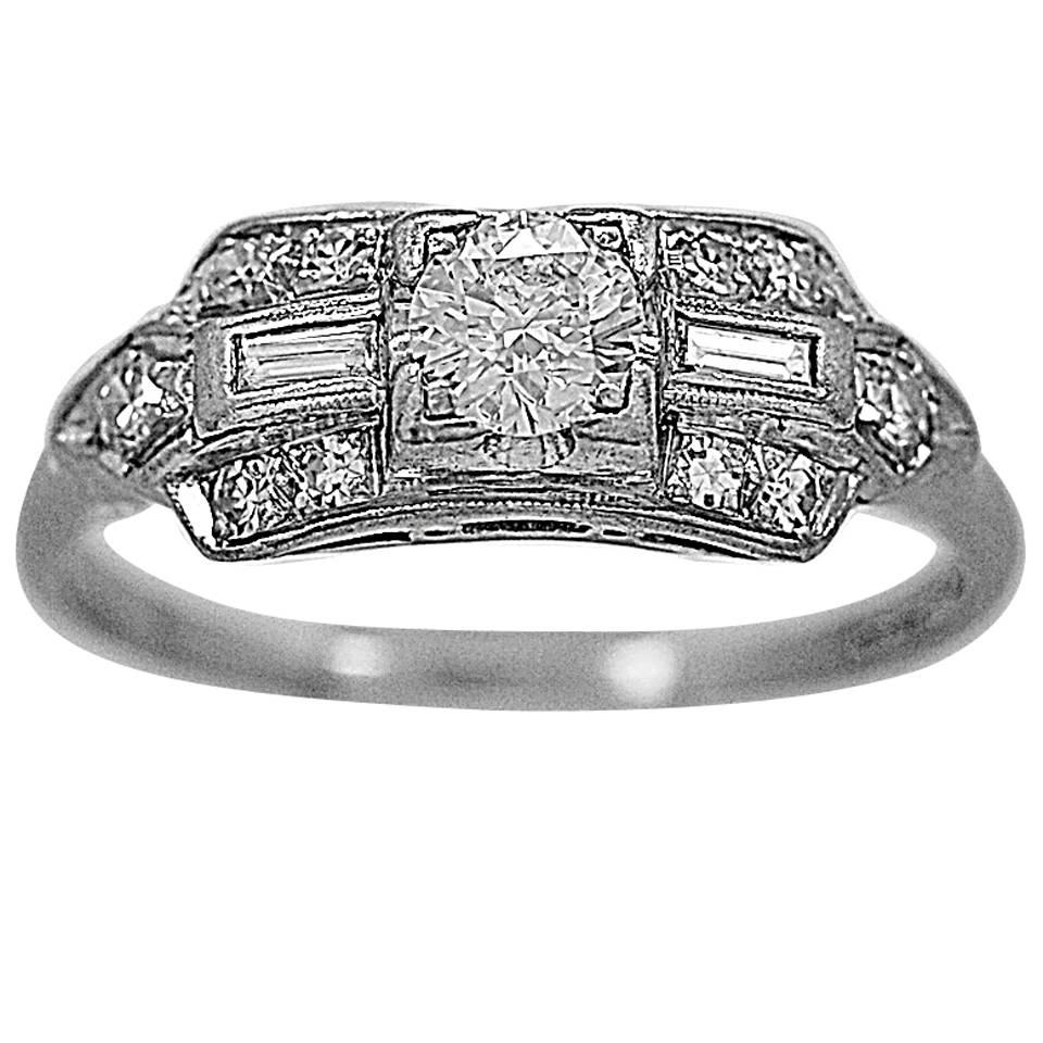 Art Deco .33 Carat Diamond Platinum Engagement Ring 