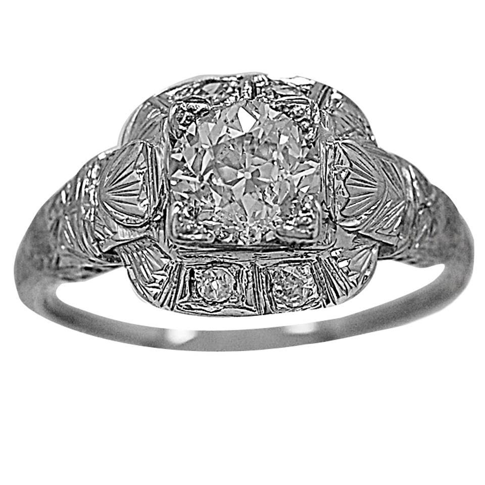 Antique .88 Carat Diamond Gold Engagement Ring  For Sale