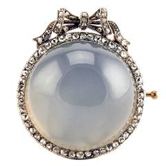 Antique Fabergé Russian Moonstone Diamond Set Gold Brooch by Alfred Thielemann