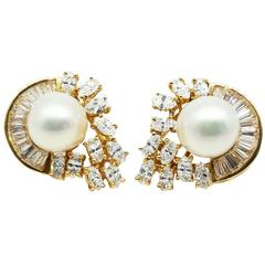 Vintage Angeló Pearl Diamond Gold Earrings