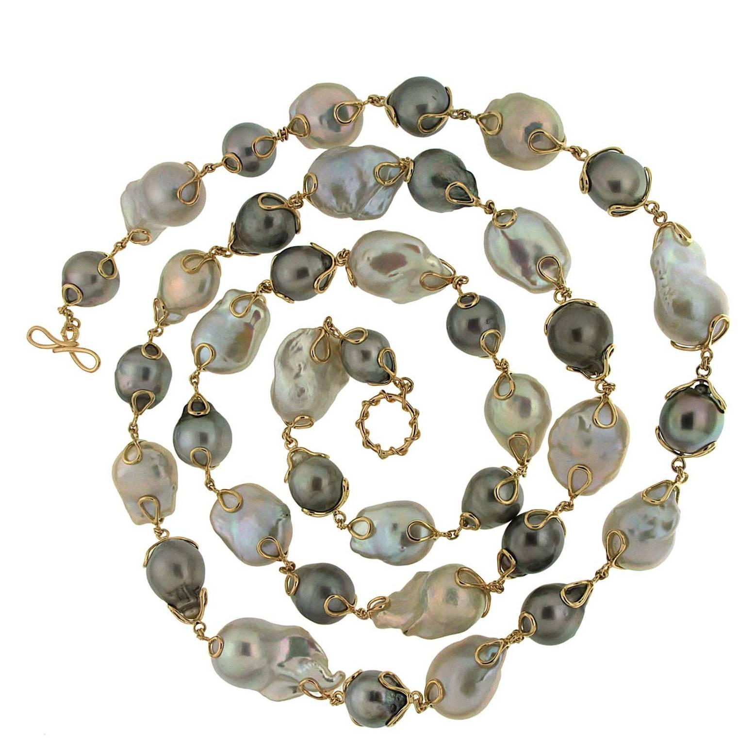 Baroque Fresh Water Pearl with Tahitian Pearl Necklace