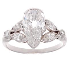1.73 Carat GIA Cert Pear Shape Diamond Platinum Ring