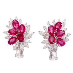 French Ruby Diamond Gold Earrings