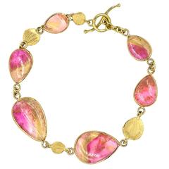 Barbara Heinrich Watermelon Tourmaline Gold Petals Bracelet