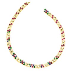 Emerald Ruby Sapphire Gold Necklace 