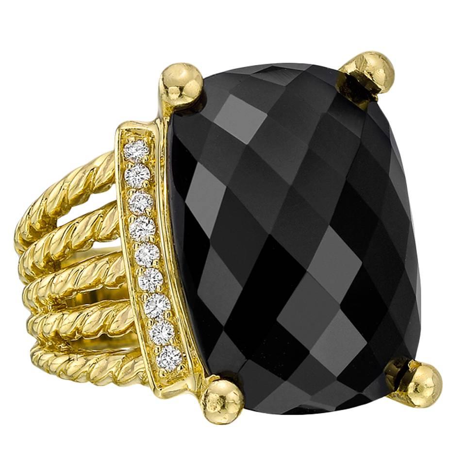 David Yurman Black Onyx Diamond Gold "Wheaton" Ring