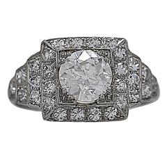 Art Deco .94 Carat Diamond Platinum Engagement Ring 