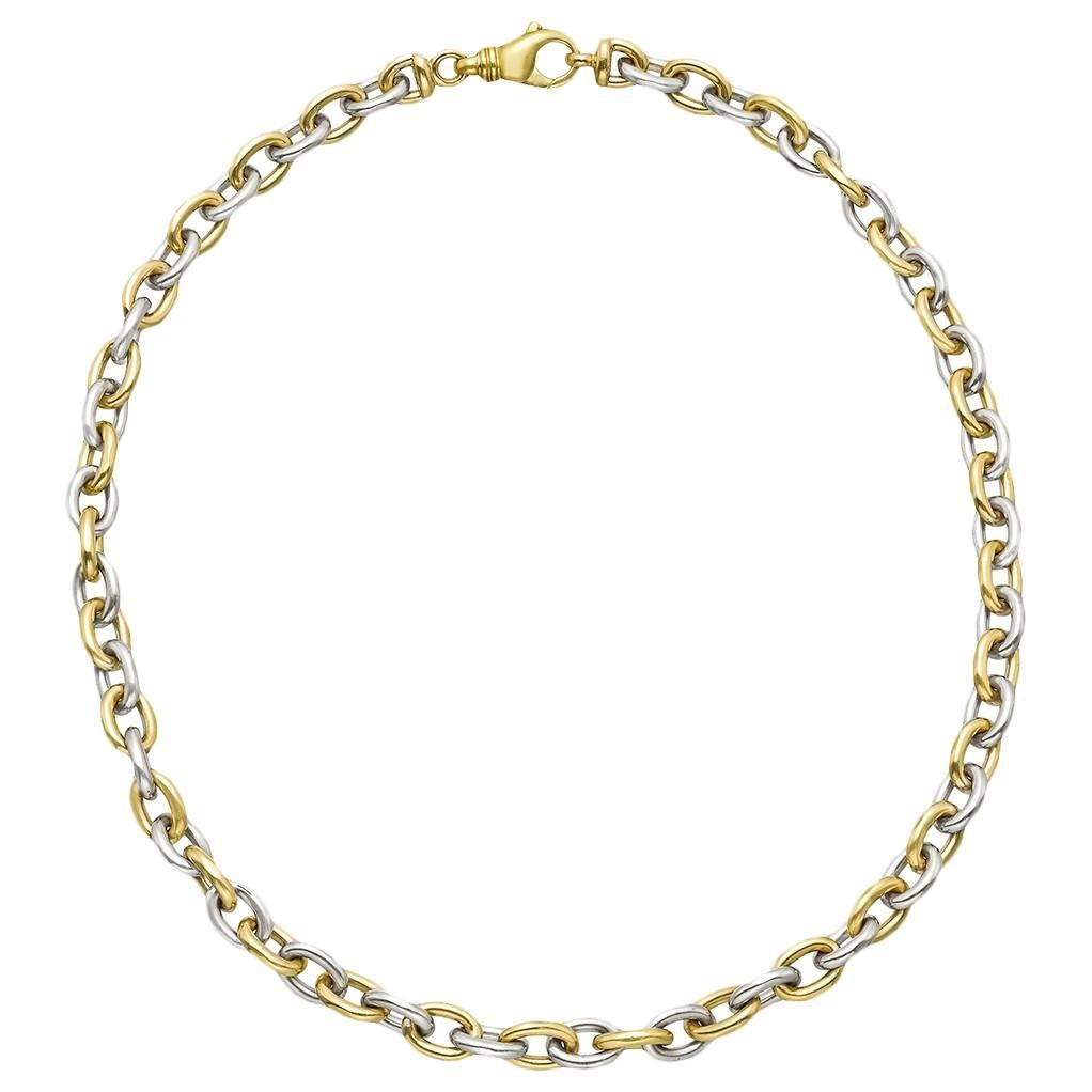 Yellow and White Gold Oval Link Necklace
