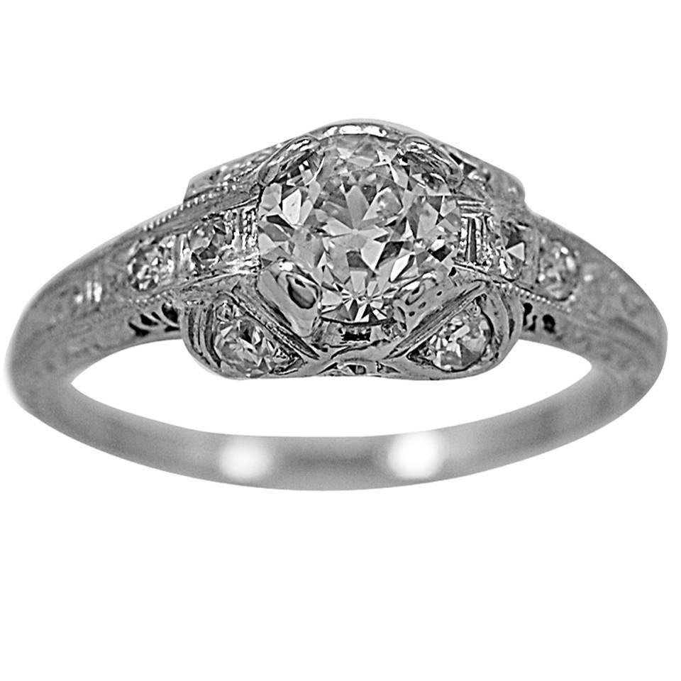 Art Deco .75 Carat Diamond Platinum Engagement Ring