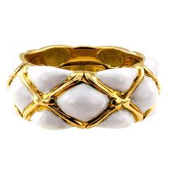 David Webb White Enamel Gold Band Ring