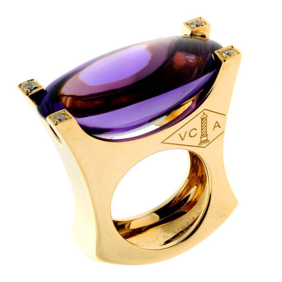 Van Cleef and Arpels Amethyst Diamond Gold Ring For Sale at 1stdibs