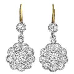 Diamond Platinum Floret Cluster Drop Earrings