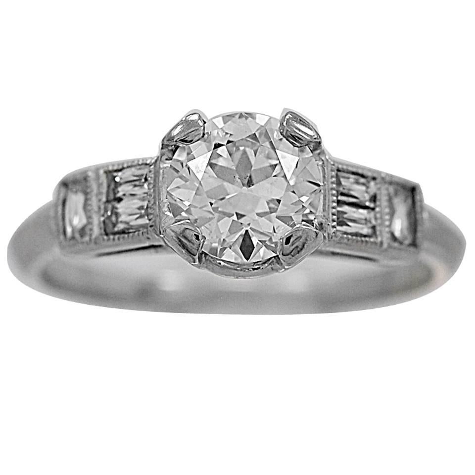Vintage Engagement Ring .85 Carat Diamond & Platinum Art Deco Style For Sale