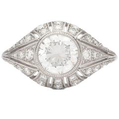1.21 Carat GIA Cert Round Brilliant Diamond Platinum Ring 12