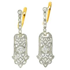 Art Deco Platinum over Gold Diamond Drop Earrings