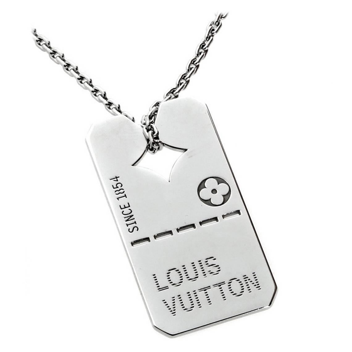 Louis Vuitton White Gold Dog Tag Necklace For Sale