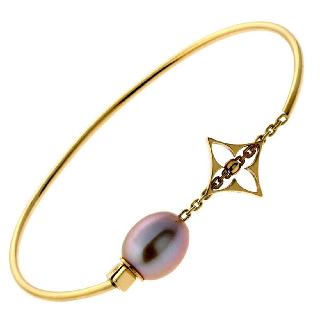 Louis Vuitton Monogram Tahitian Pearl Gold Bangle Bracelet For Sale at 1stdibs