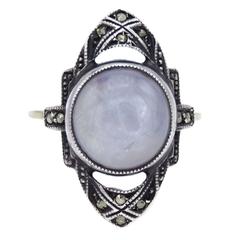 Art Deco Marcasite Star Sapphire Gold Ring