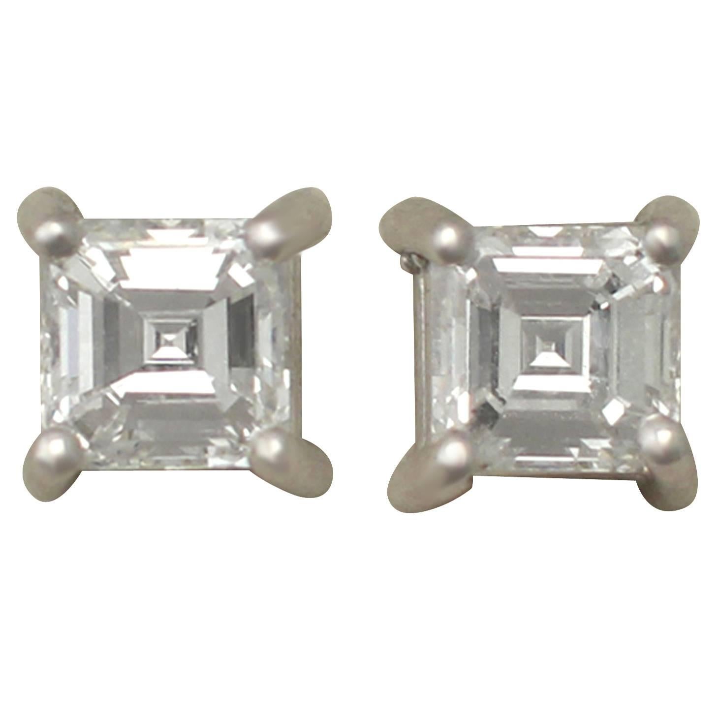 0.95Ct Diamond and Platinum Stud Earrings - Circa 1990