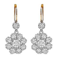 Vintage ​Diamond Platinum Cluster Drop Earrings
