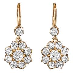 Vintage Diamond Gold Cluster Drop Earrings
