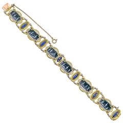 Late 19th Century Grisaille Enamel Sapphire Diamond Gold Link Bracelet