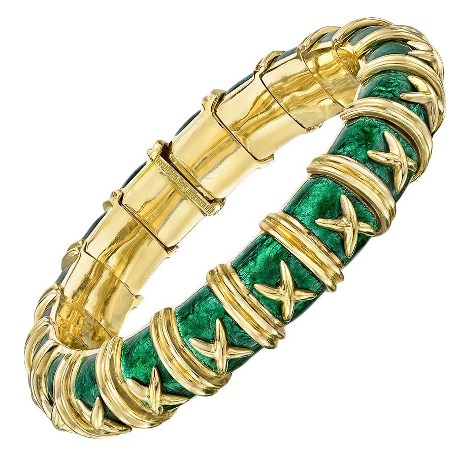Tiffany 
Co. ​Schlumberger Green Enamel Gold "Croisillon" Bracelet