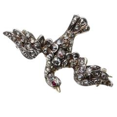 Georgian Garnet Diamond Bird Brooch