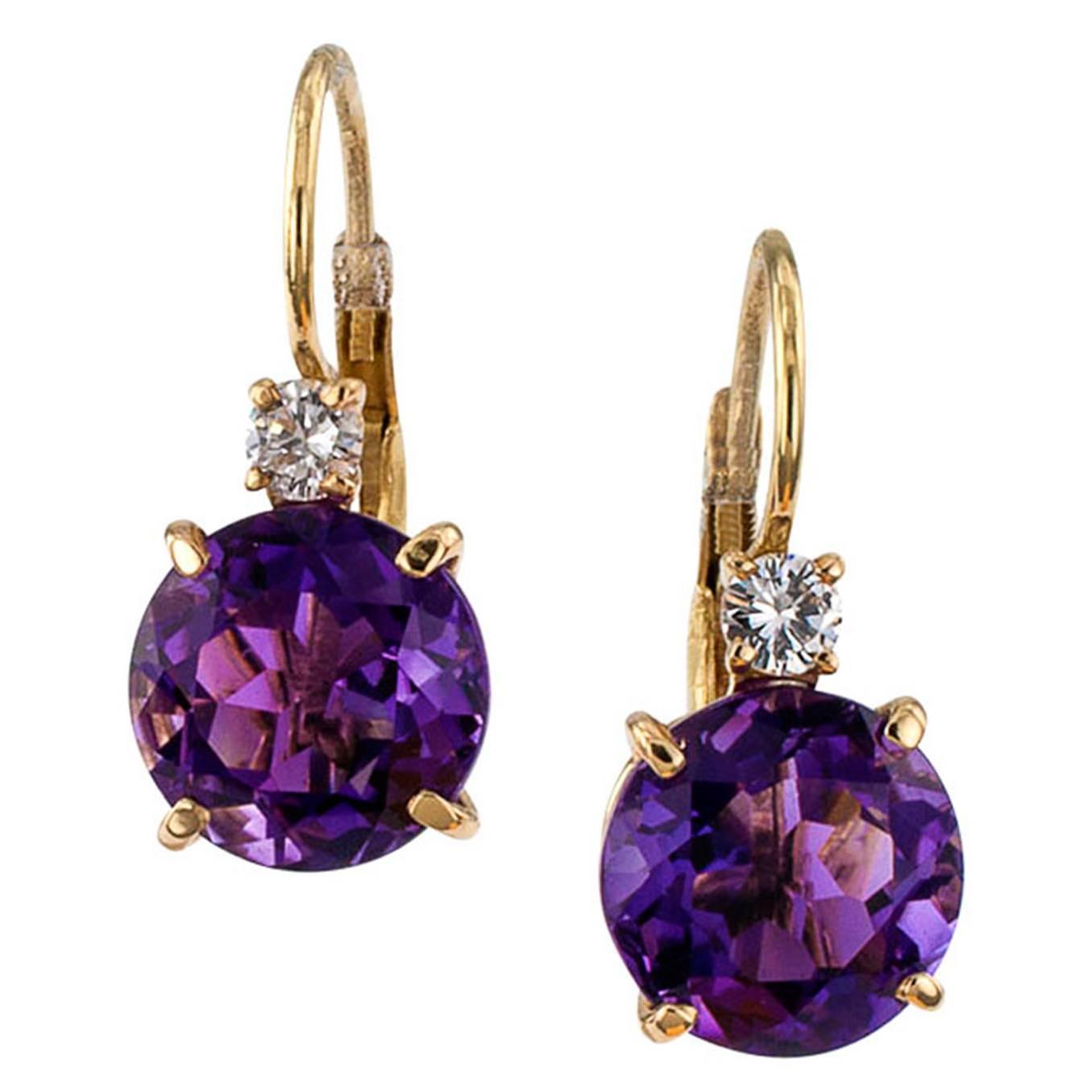 Amethyst Diamond Gold Drop Earrings For Sale at 1stdibs
