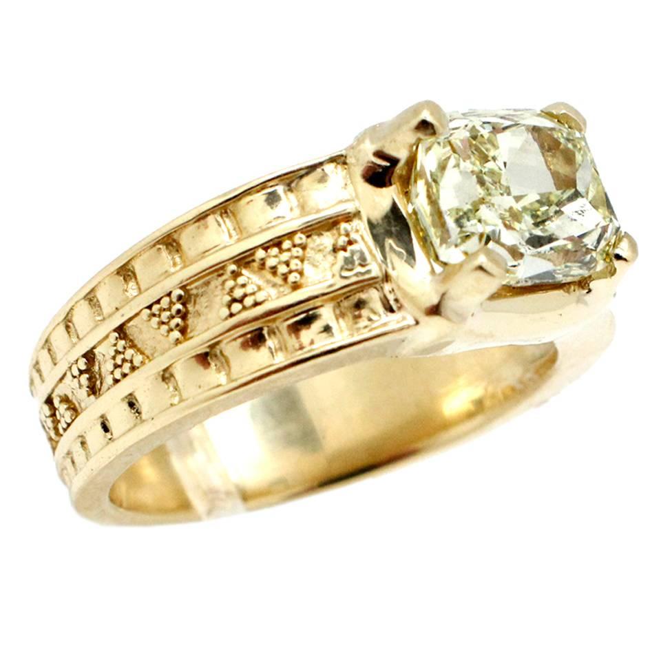 3.87 Carat GIA Cert Fancy Yellow Diamond Gold Custom Men's Ring For Sale