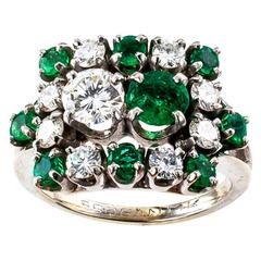 Mid-Century Emerald Diamond Gold Ring