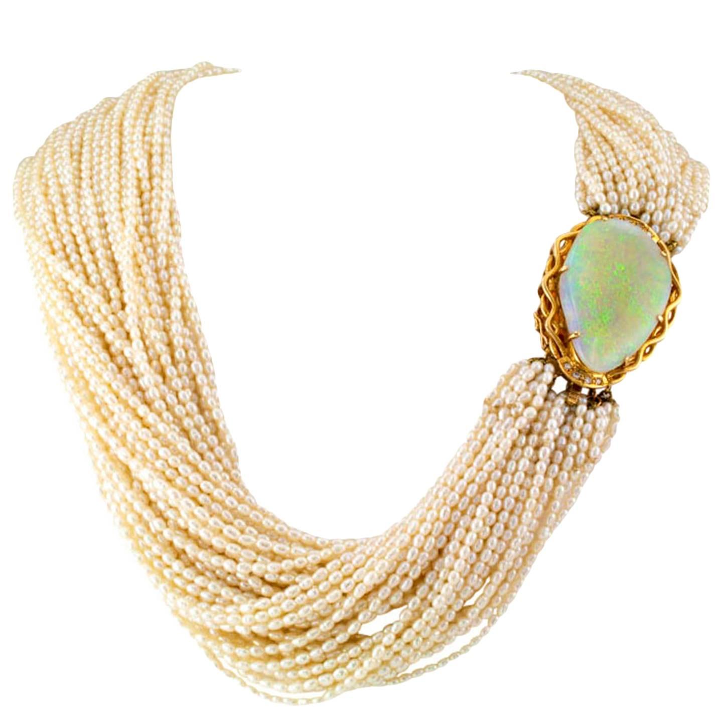Opal and Fresh Water Pearl Torsade Necklace