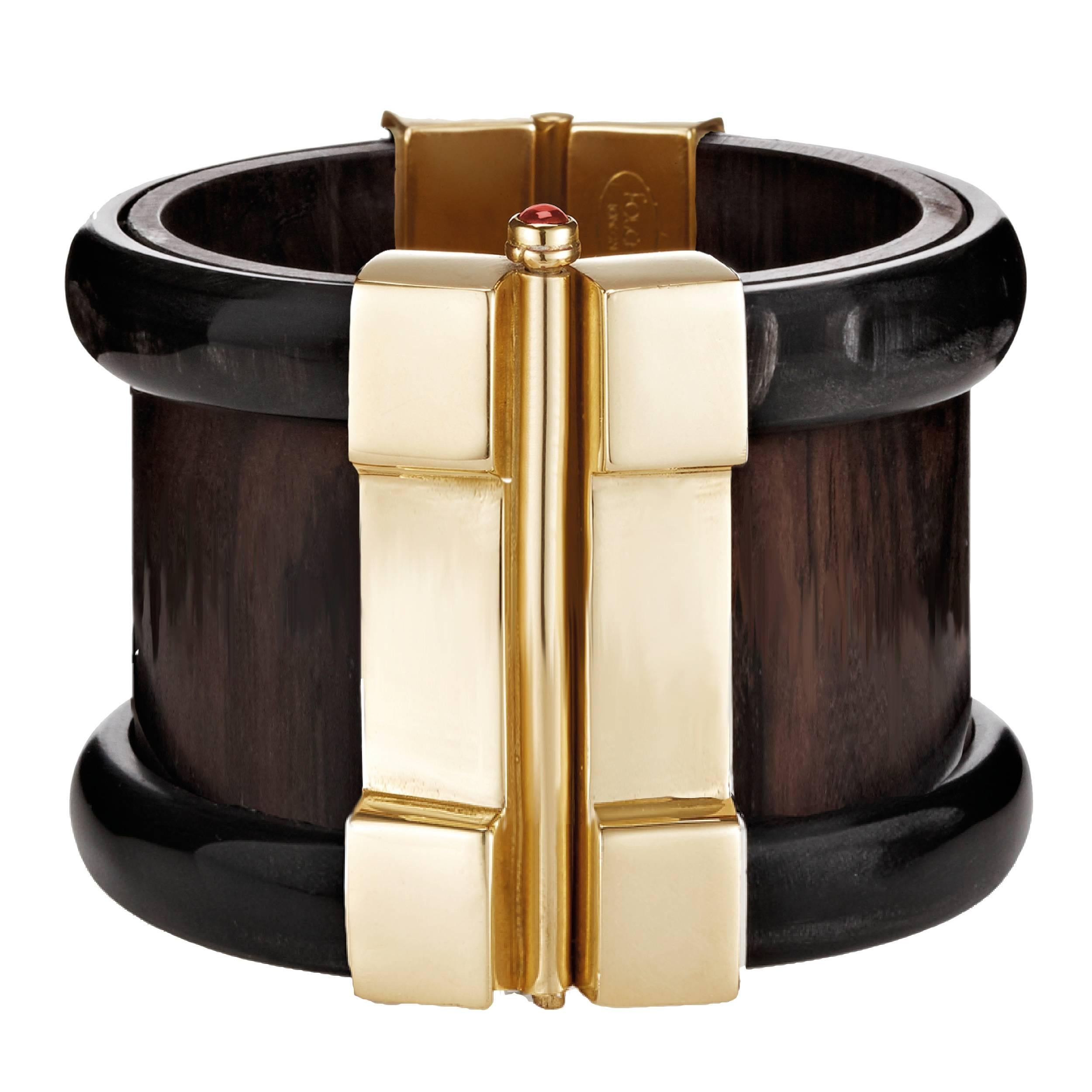 Fouche Horn Ebony Ruby Cuff Bracelet