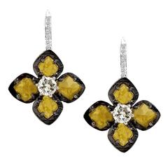 Yellow Slice Diamond Gold Floral Earrings Yellow Slice Diamond Gold Floral Earrings