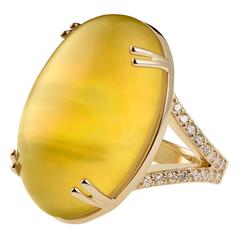 Misahara 68 Carat Moonstone Diamond Yellow Gold Chara Ring