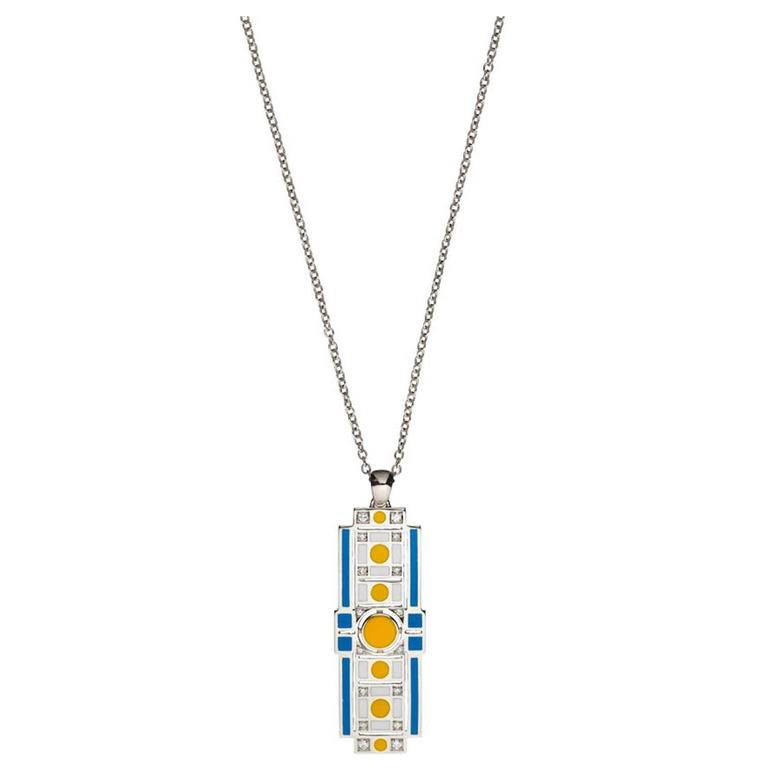 Sabine Getty Enamel Diamond Gold Harlequin Pendant For Sale