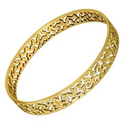 Alex Soldier Yellow Gold Bangle Bracelet Textured Open Work Ltd Ed Handmade 1