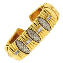 Heavy Diamond Gold Flexible Wide Cuff Bracelet