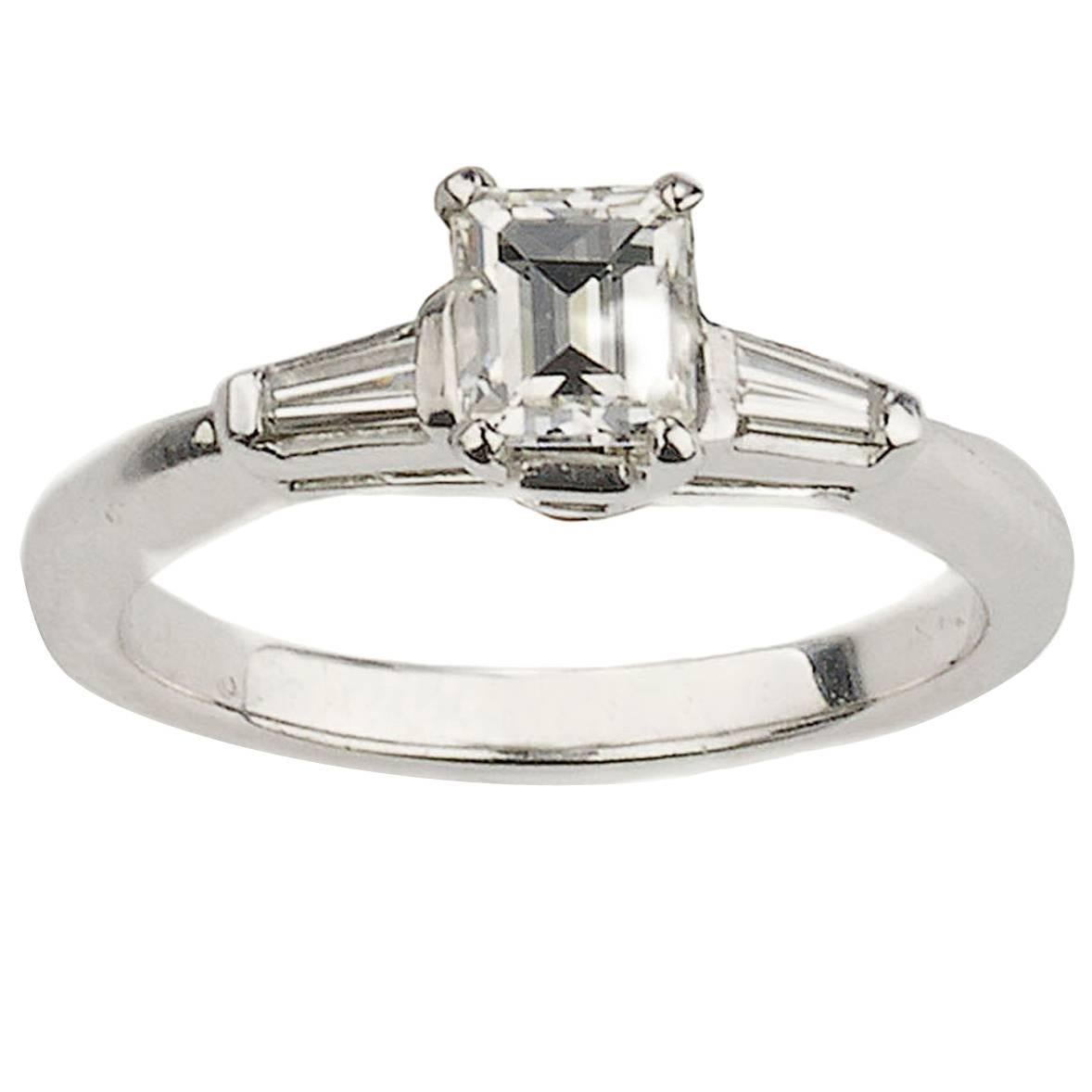 0.71 Carat Emerald Cut Diamond Platinum Ring