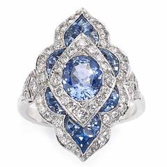 Sapphire Diamond Platinum Ring 6